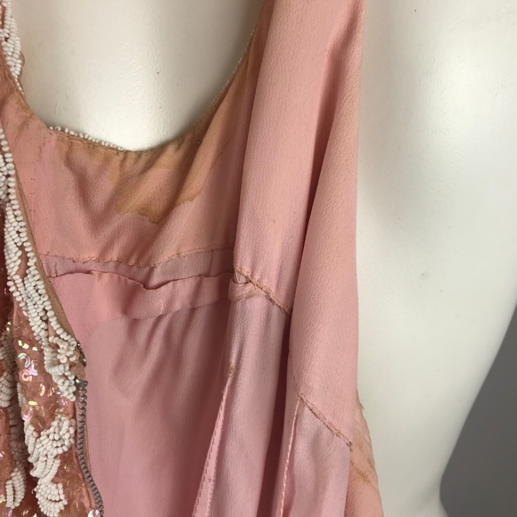Vtg 50s Pink Sequin Beaded Wiggle Dress Rose L - Picture 7 of 7